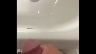 19 year old teen strokes his dick in public bathroom